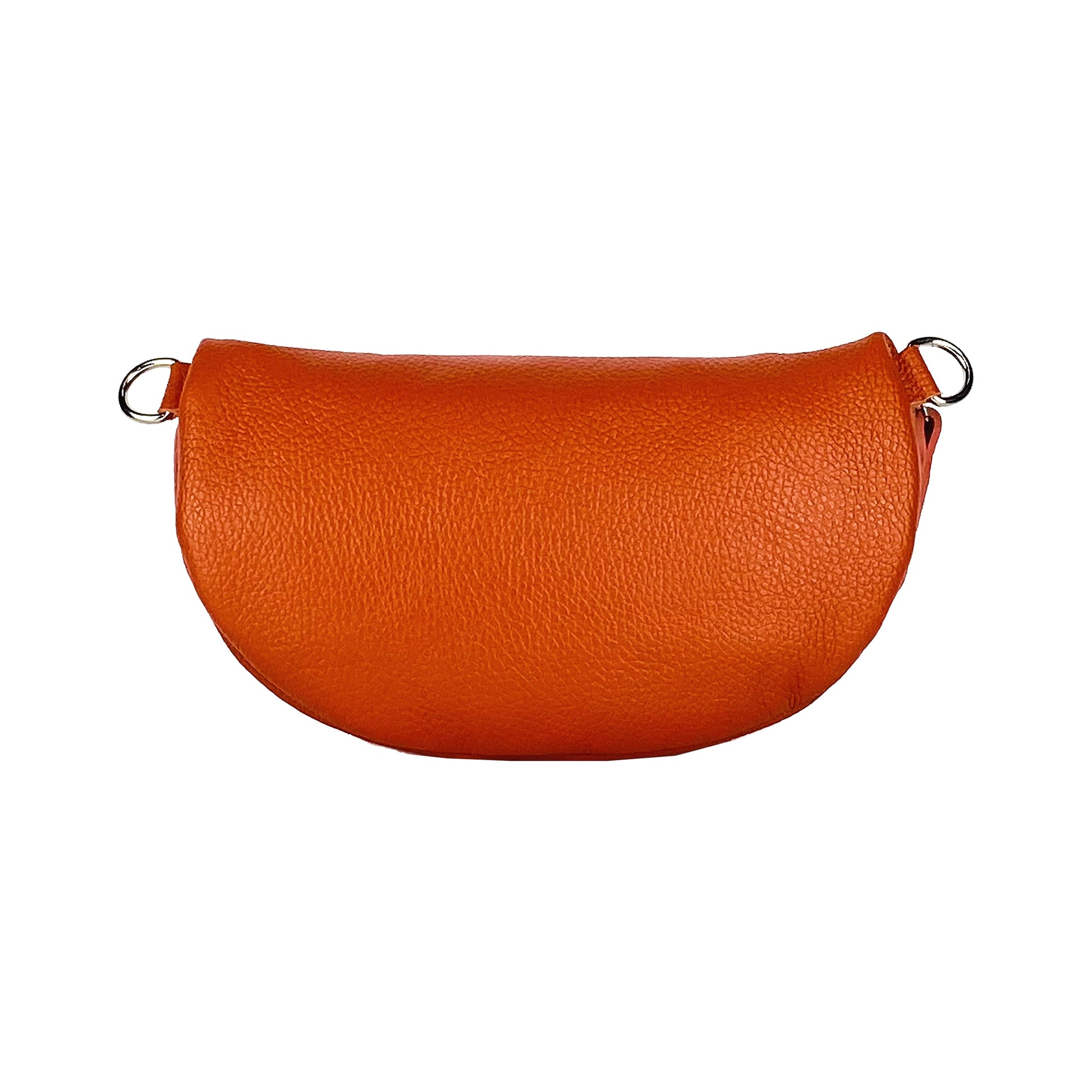 RB1015L | Waist bag with removable shoulder strap in Genuine Leather Made in Italy. Attachments with shiny nickel metal snap hooks - Orange color - Dimensions: 24 x 14 x 7-2
