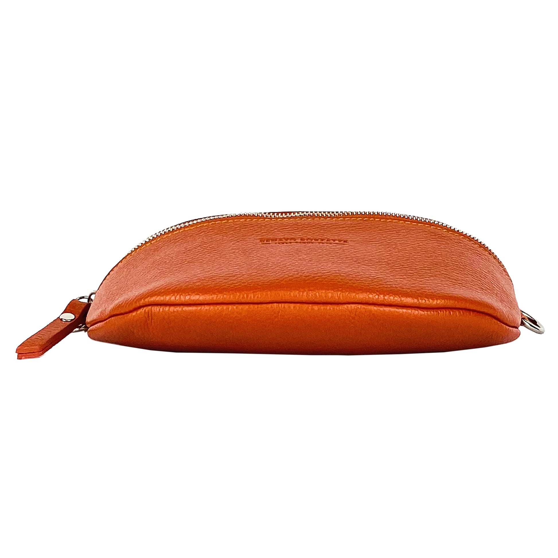 RB1015L | Waist bag with removable shoulder strap in Genuine Leather Made in Italy. Attachments with shiny nickel metal snap hooks - Orange color - Dimensions: 24 x 14 x 7-4