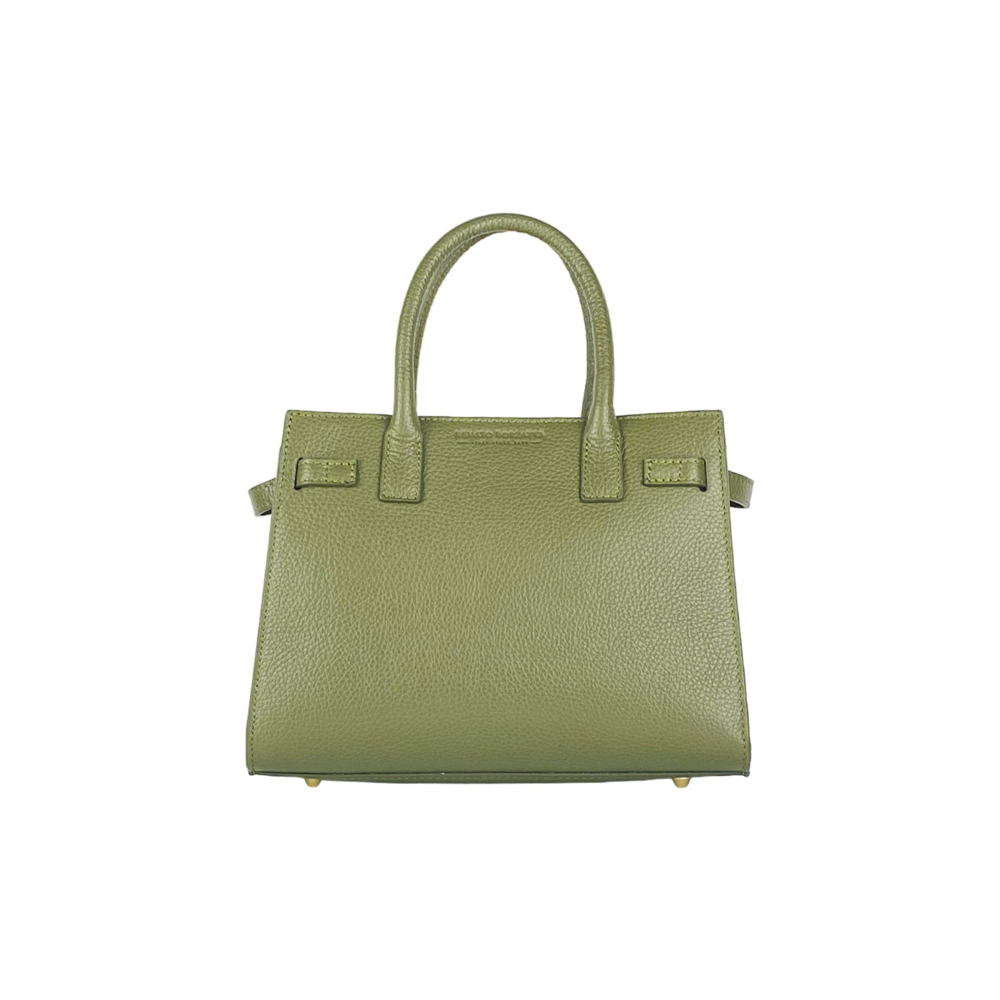 RB1016AG | Women's handbag in genuine leather Made in Italy with removable shoulder strap. Shiny Gold metal snap hooks - Olive Green color - Dimensions: 28 x 20 x 14 + 12.5 cm-3