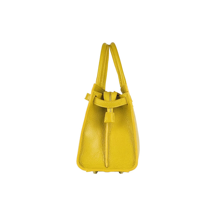 RB1016AR | Women's handbag in genuine leather Made in Italy with removable shoulder strap. Attachments with shiny gold metal snap hooks - Mustard color - Dimensions: 28 x 20 x 14 + 12.5 cm-5