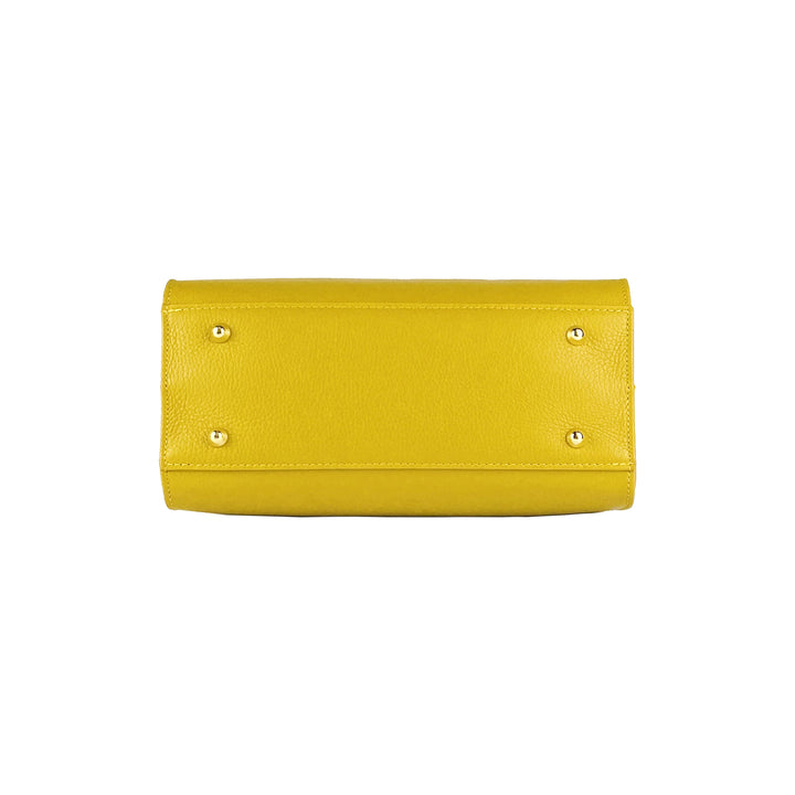 RB1016AR | Women's handbag in genuine leather Made in Italy with removable shoulder strap. Attachments with shiny gold metal snap hooks - Mustard color - Dimensions: 28 x 20 x 14 + 12.5 cm-7