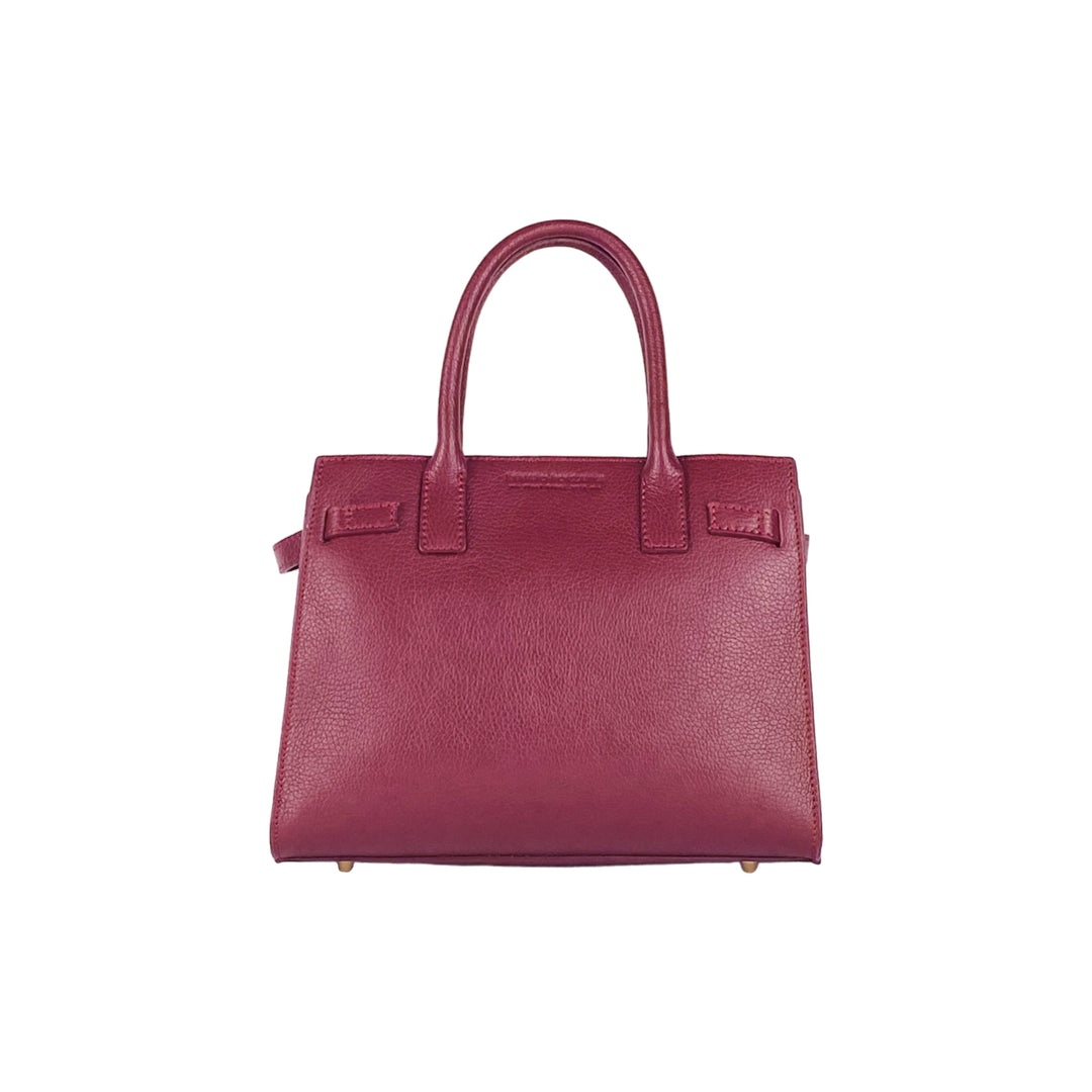 RB1016X | Women's handbag in genuine leather Made in Italy with removable shoulder strap. Attachments with shiny gold metal snap hooks. Bordeaux colour. Dimensions: 28 x 20 x 14 + 12.5 cm-3