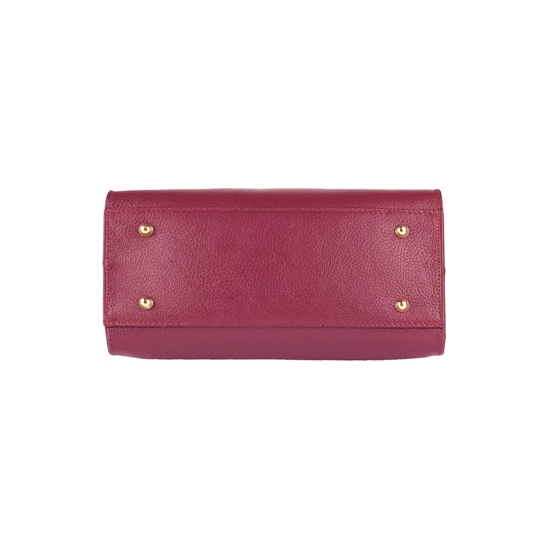 RB1016X | Women's handbag in genuine leather Made in Italy with removable shoulder strap. Attachments with shiny gold metal snap hooks. Bordeaux colour. Dimensions: 28 x 20 x 14 + 12.5 cm-7