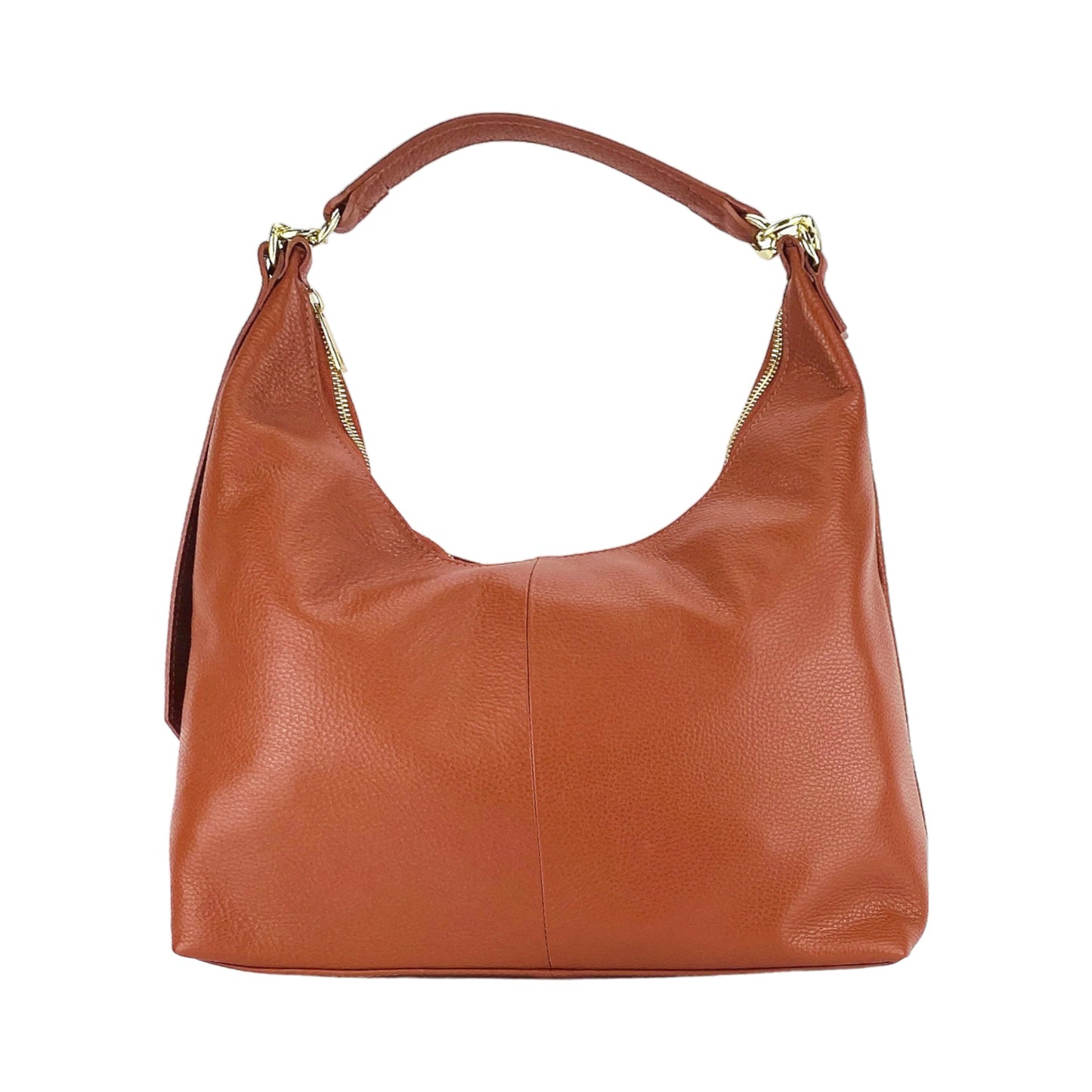 RB1017AM | Soft women's shoulder bag in genuine leather Made in Italy with single handle and removable shoulder strap. Attachments with shiny gold metal snap hooks - Paprika color - Dimensions: 36 x 40 x 13 cm-1