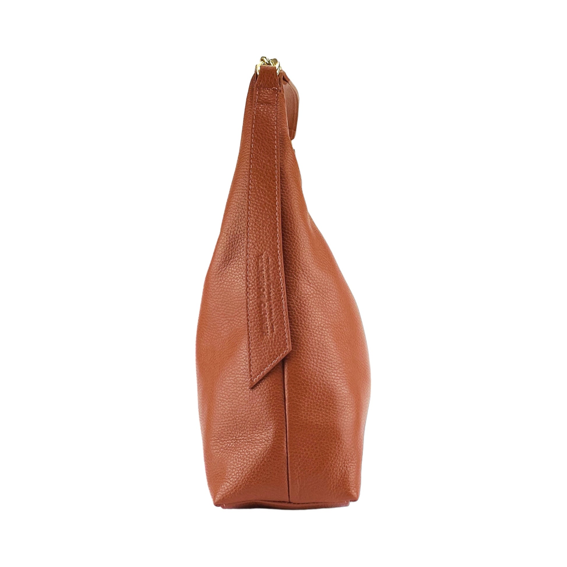 RB1017AM | Soft women's shoulder bag in genuine leather Made in Italy with single handle and removable shoulder strap. Attachments with shiny gold metal snap hooks - Paprika color - Dimensions: 36 x 40 x 13 cm-3