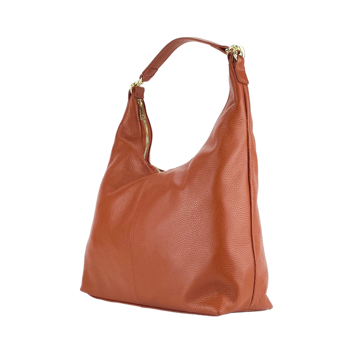 RB1017AM | Soft women's shoulder bag in genuine leather Made in Italy with single handle and removable shoulder strap. Attachments with shiny gold metal snap hooks - Paprika color - Dimensions: 36 x 40 x 13 cm-4