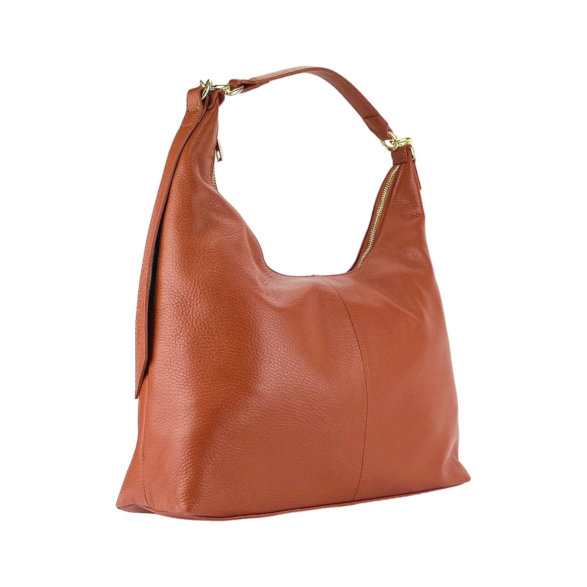 RB1017AM | Soft women's shoulder bag in genuine leather Made in Italy with single handle and removable shoulder strap. Attachments with shiny gold metal snap hooks - Paprika color - Dimensions: 36 x 40 x 13 cm-5