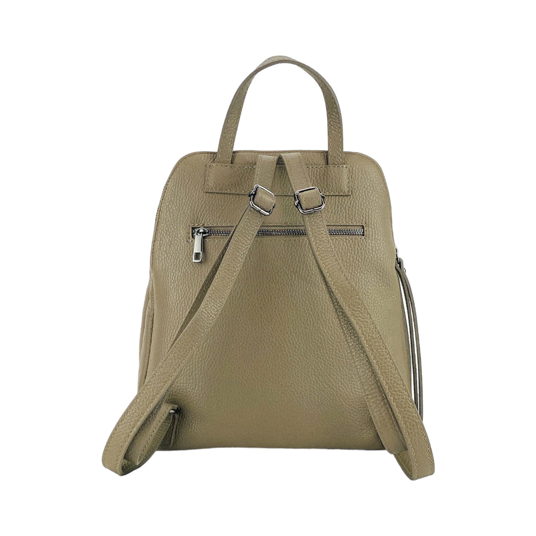 RB1018AQ | Genuine Leather Double Compartment Women's Backpack Made in Italy with adjustable shoulder straps. Gunmetal metal accessories - Taupe color - Dimensions: 26 x 30 x 14.5 cm-4