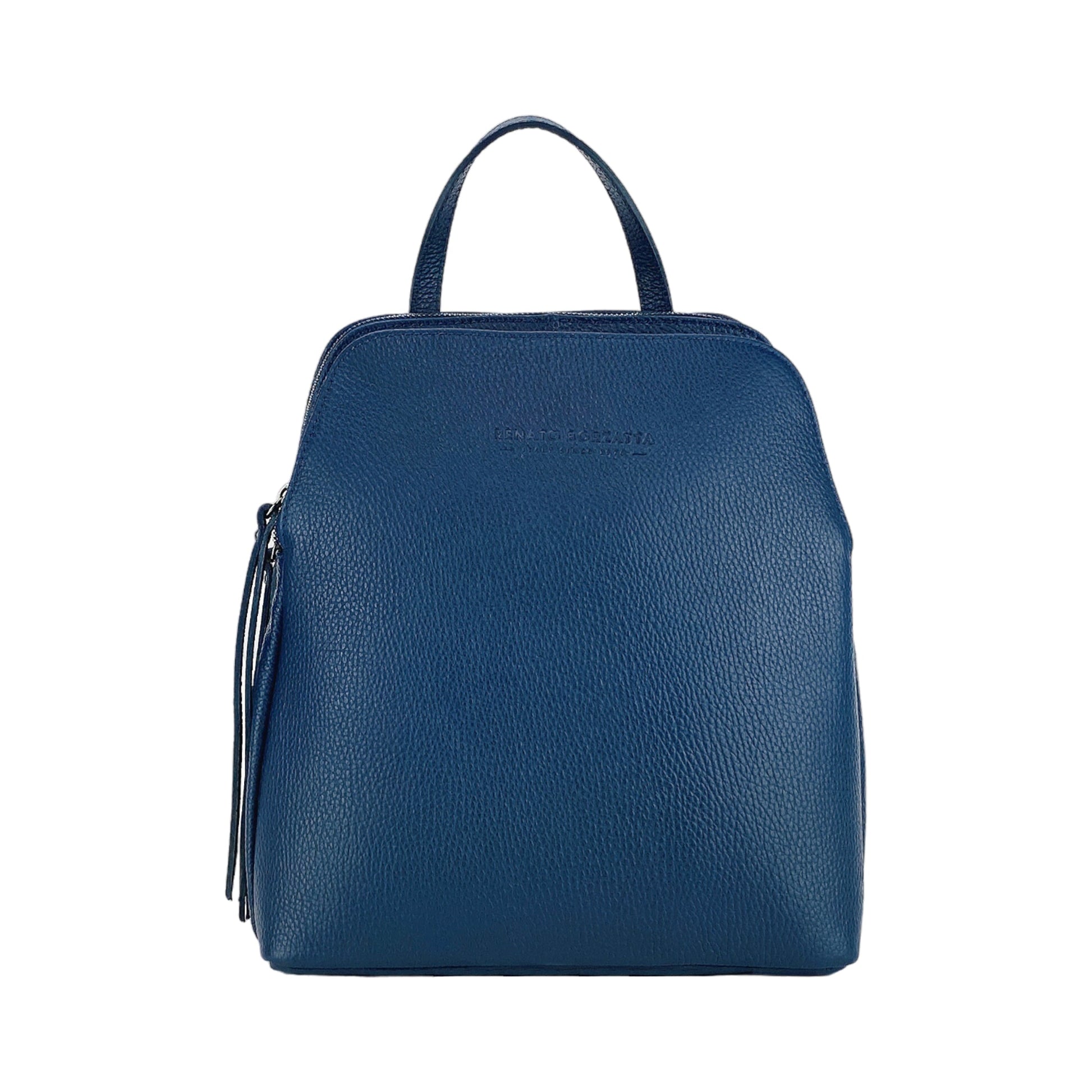 RB1018D | Genuine Leather Double Compartment Women's Backpack Made in Italy with adjustable shoulder straps. Gunmetal metal accessories - Blue color - Dimensions: 26 x 30 x 14.5 cm-2