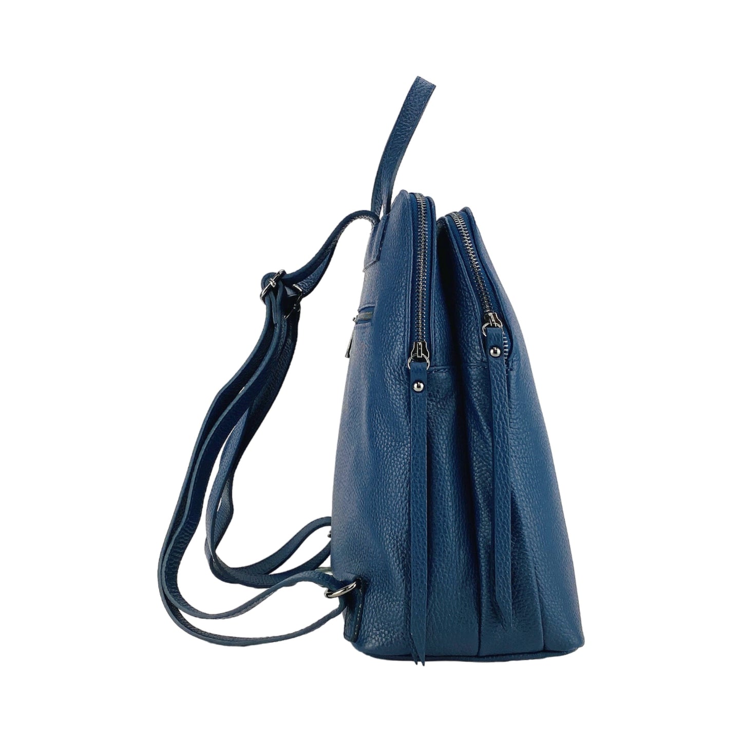 RB1018D | Genuine Leather Double Compartment Women's Backpack Made in Italy with adjustable shoulder straps. Gunmetal metal accessories - Blue color - Dimensions: 26 x 30 x 14.5 cm-3