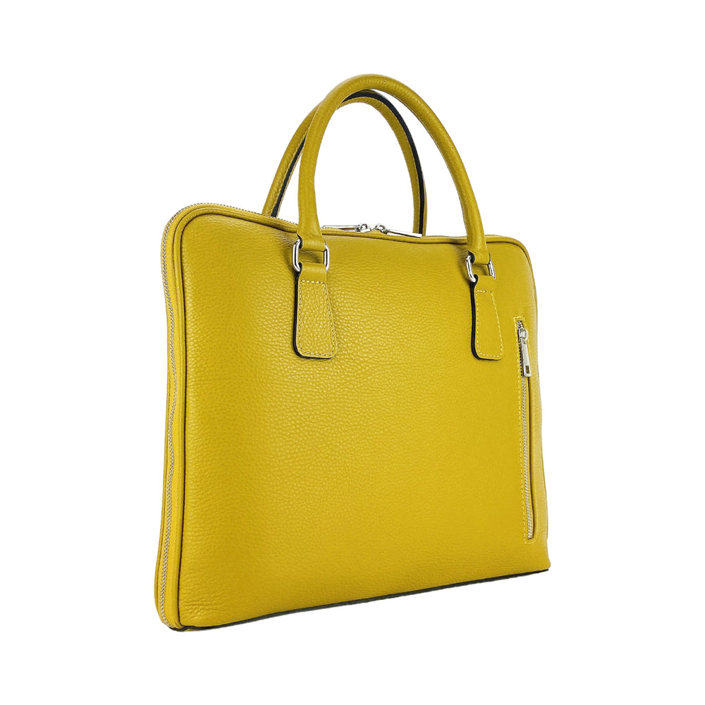 RB1019AR | Unisex Business Briefcase in Genuine Leather Made in Italy with removable shoulder strap. Attachments with shiny nickel metal snap hooks - Mustard color - Dimensions: 37 x 29 x 6.5 cm-1