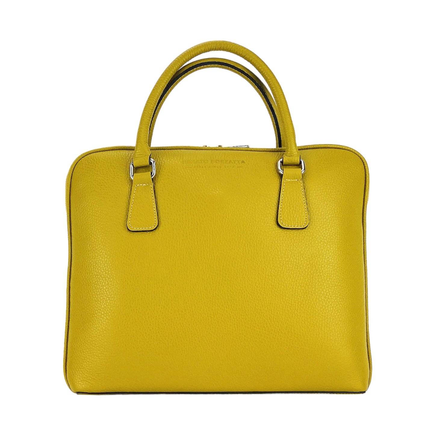 RB1019AR | Unisex Business Briefcase in Genuine Leather Made in Italy with removable shoulder strap. Attachments with shiny nickel metal snap hooks - Mustard color - Dimensions: 37 x 29 x 6.5 cm-5