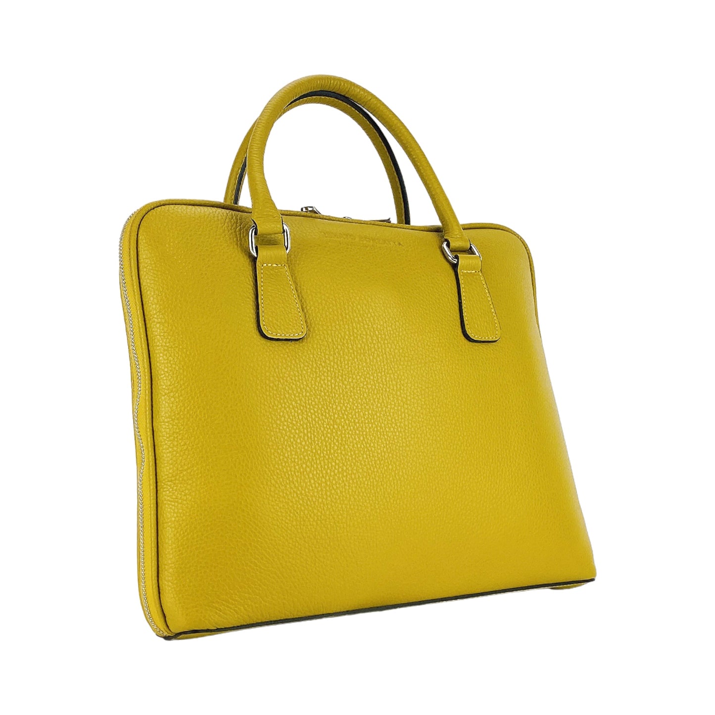 RB1019AR | Unisex Business Briefcase in Genuine Leather Made in Italy with removable shoulder strap. Attachments with shiny nickel metal snap hooks - Mustard color - Dimensions: 37 x 29 x 6.5 cm-6