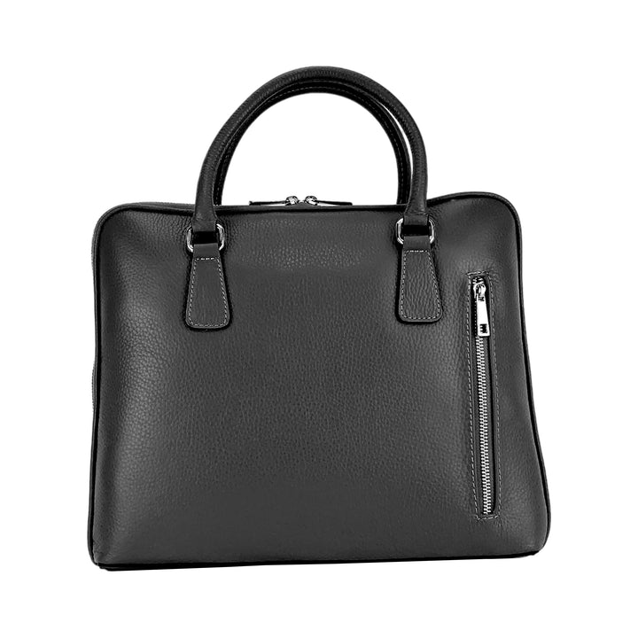 RB1019A | Unisex Business Briefcase in Genuine Leather Made in Italy with removable shoulder strap. Attachments with shiny nickel metal snap hooks - Black color - Dimensions: 37 x 29 x 6.5 cm-7