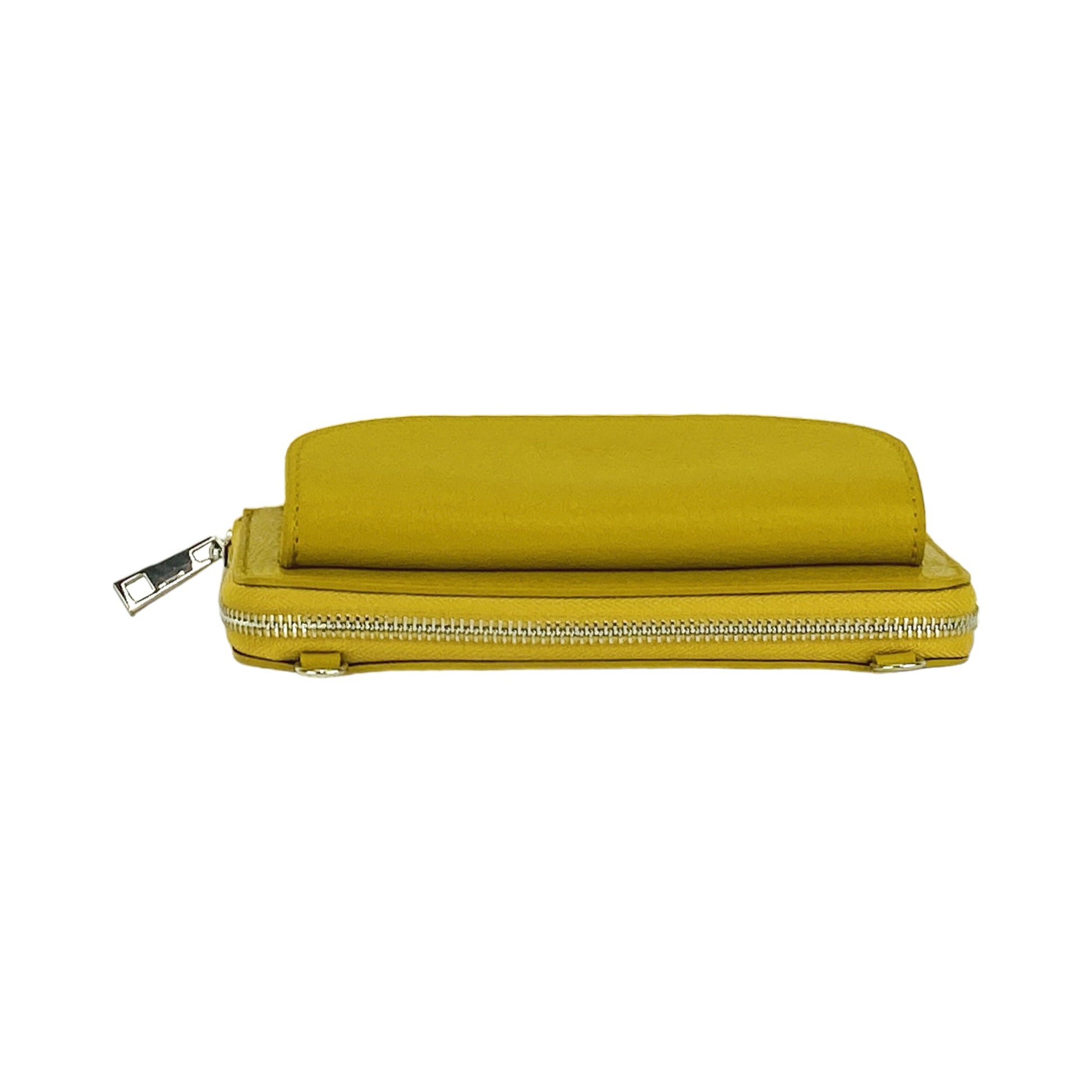 RB1020AR | P/Fogli Woman with Made in Italy Genuine Leather mobile phone holder with removable shoulder strap. Attachments with shiny nickel metal snap hooks. Mustard colour. Dimensions: 19.5 x 11 x 5 cm-2