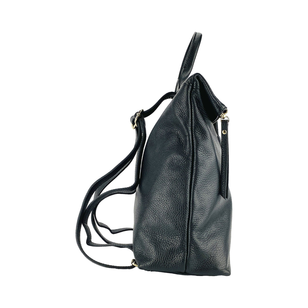 RB1021A | Soft women's backpack in genuine leather Made in Italy with adjustable shoulder straps. Zipper and accessories in shiny gold metal - Black color - Dimensions: 30 x 34 x 10.5 cm-3