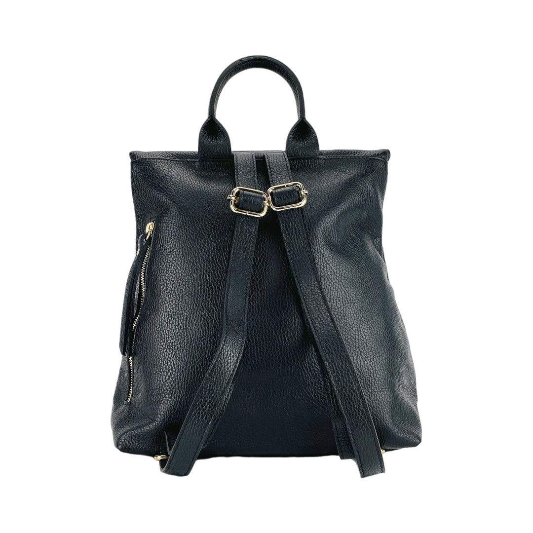 RB1021A | Soft women's backpack in genuine leather Made in Italy with adjustable shoulder straps. Zipper and accessories in shiny gold metal - Black color - Dimensions: 30 x 34 x 10.5 cm-4