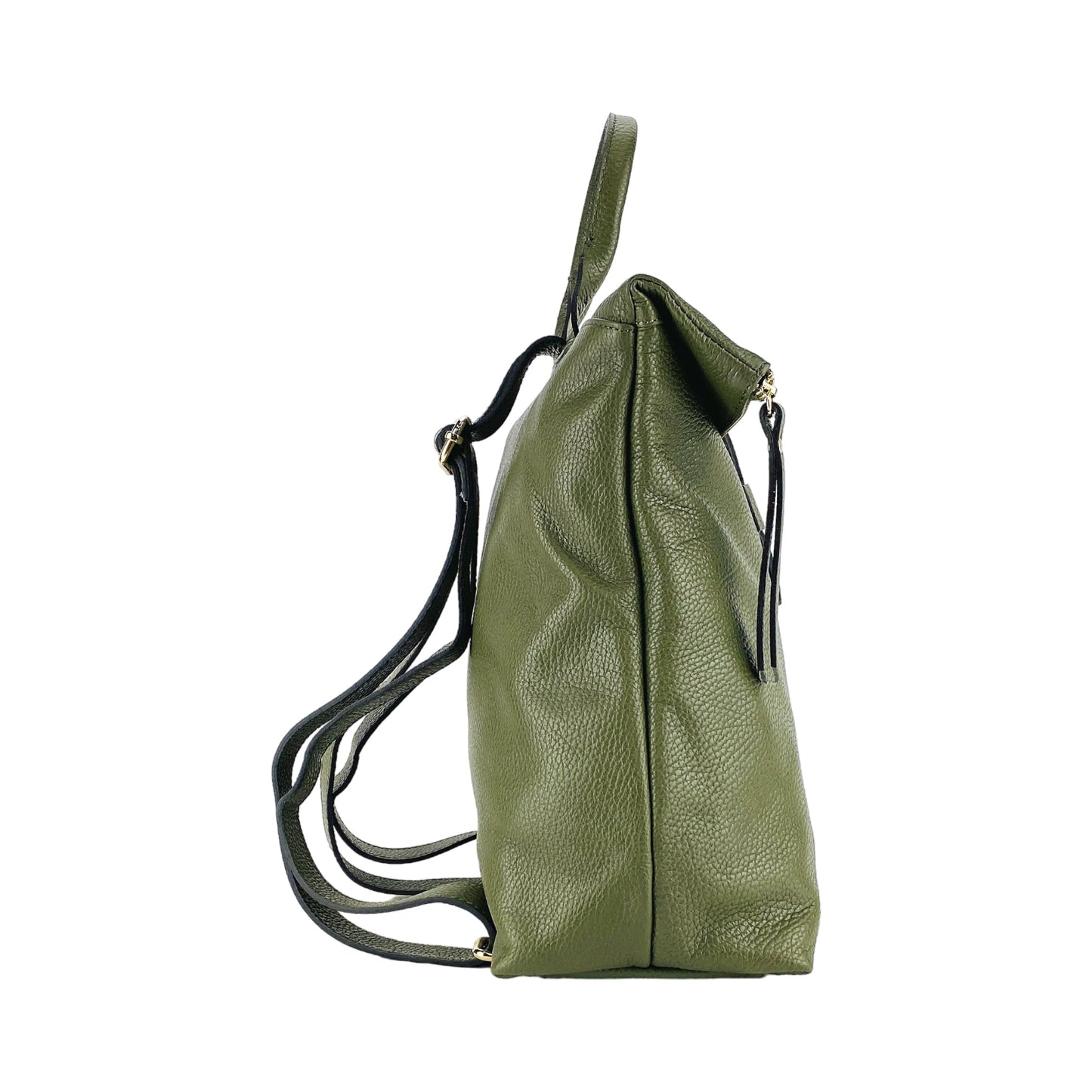 RB1021E | Soft women's backpack in genuine leather Made in Italy with adjustable shoulder straps. Zipper and accessories in shiny gold metal - Green color - Dimensions: 30 x 34 x 10.5 cm-3
