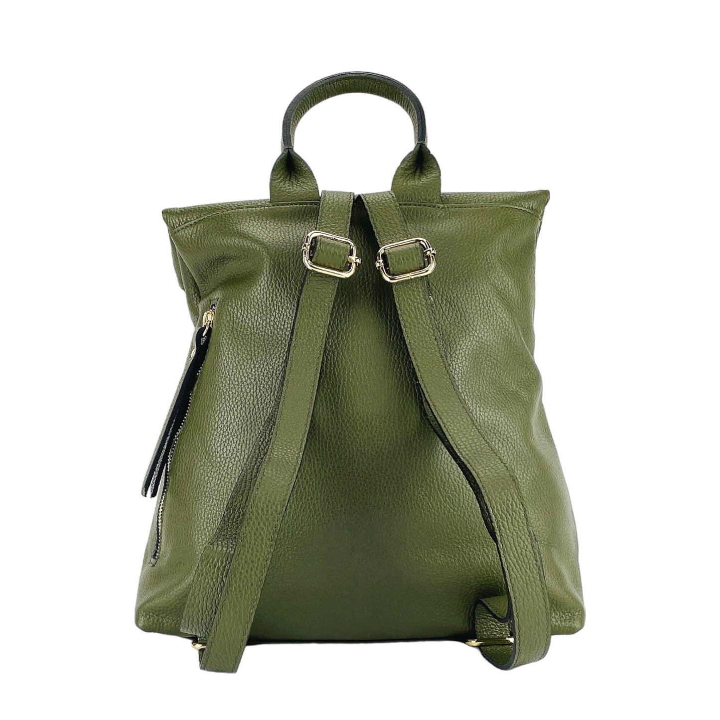 RB1021E | Soft women's backpack in genuine leather Made in Italy with adjustable shoulder straps. Zipper and accessories in shiny gold metal - Green color - Dimensions: 30 x 34 x 10.5 cm-4