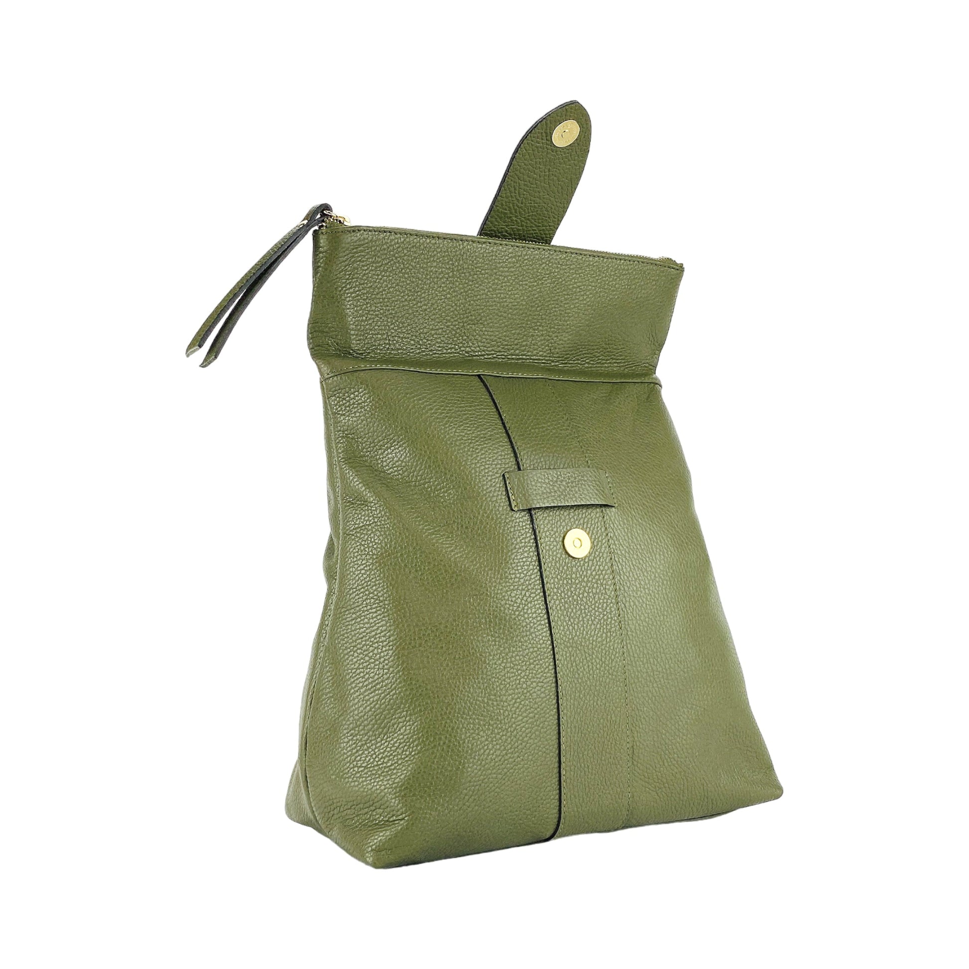 RB1021E | Soft women's backpack in genuine leather Made in Italy with adjustable shoulder straps. Zipper and accessories in shiny gold metal - Green color - Dimensions: 30 x 34 x 10.5 cm-6