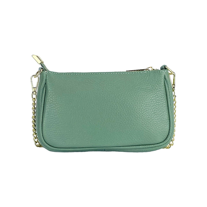 RB1022BF | Small bag in genuine leather Made in Italy with removable chain shoulder strap. Zipper closure and shiny gold metal accessories - Mint color - Dimensions: 20 x 12 x 6 cm-4