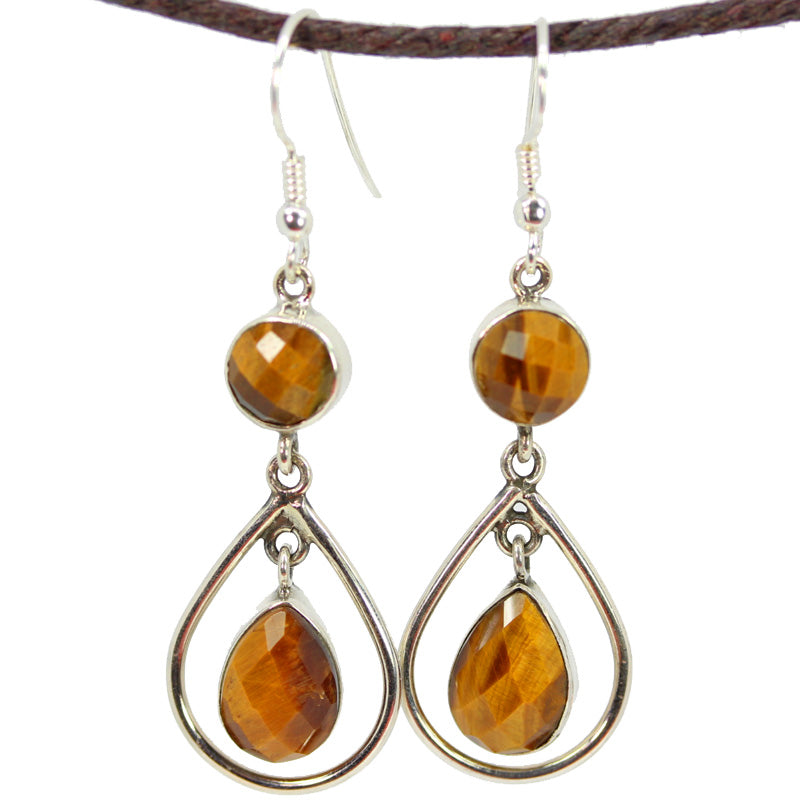 Round and Pear Shaped Tigers Eye Danglers - Scarvesnthangs
