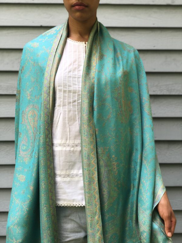 Turquoise jamawar pashmina scarf-3