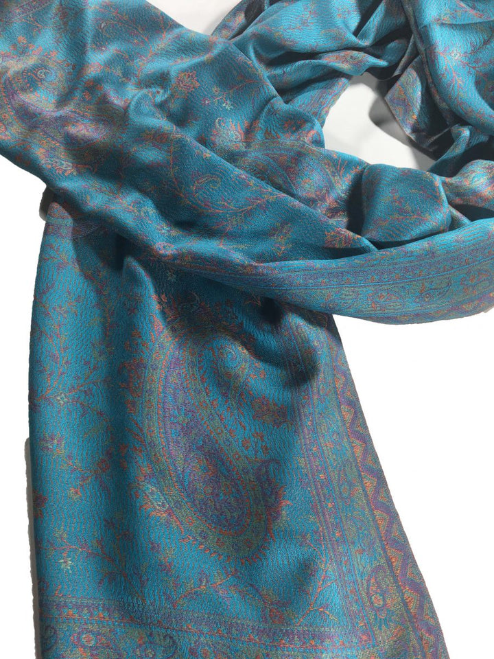 Turquoise jamawar pashmina scarf-4