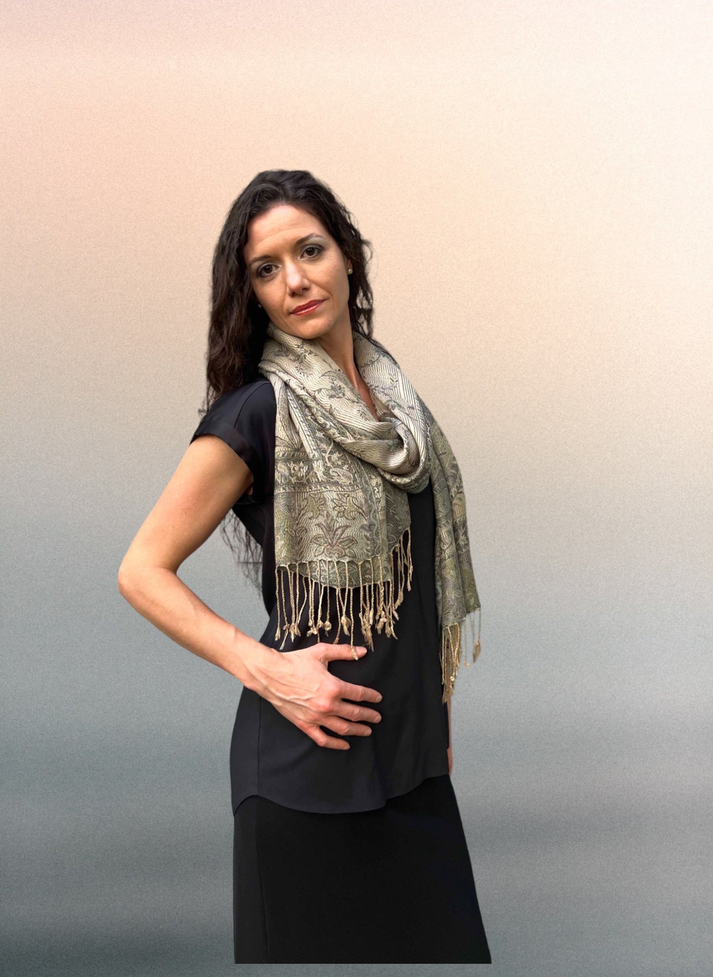 Sage Modal Jamawar Pashmina Scarf-3