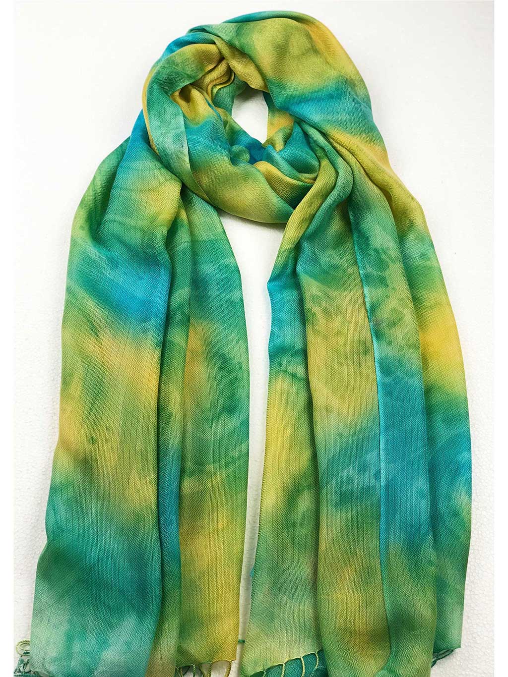 Lime Green Modal Silk Hand Painted Watercolor Scarf - Scarvesnthangs