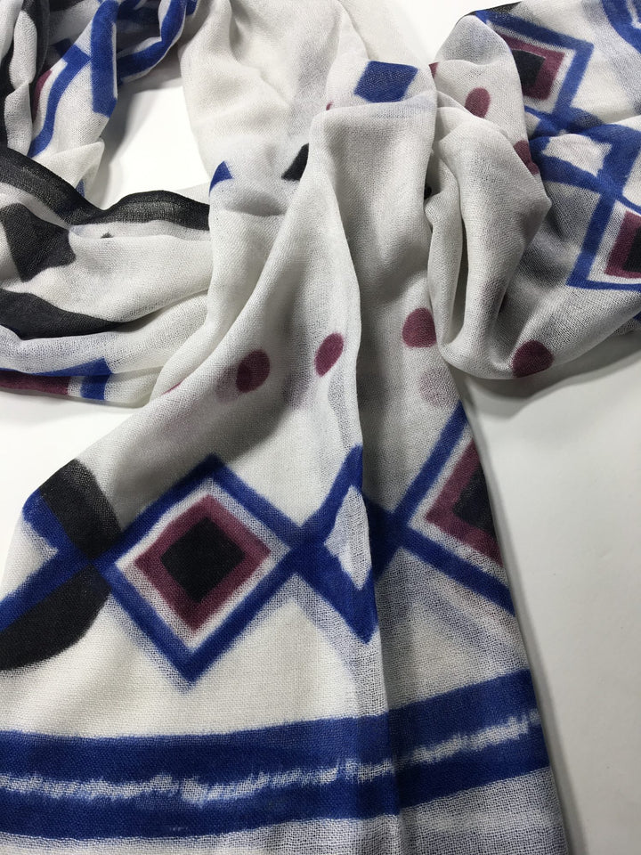 Blue Hand Painted Wool Print Scarf-0