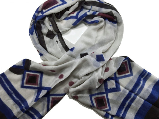 Blue Hand Painted Wool Print Scarf-1
