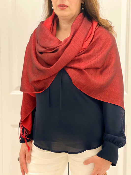 Red & Black Two Tone Wool And Silk Blend Scarf - Scarvesnthangs