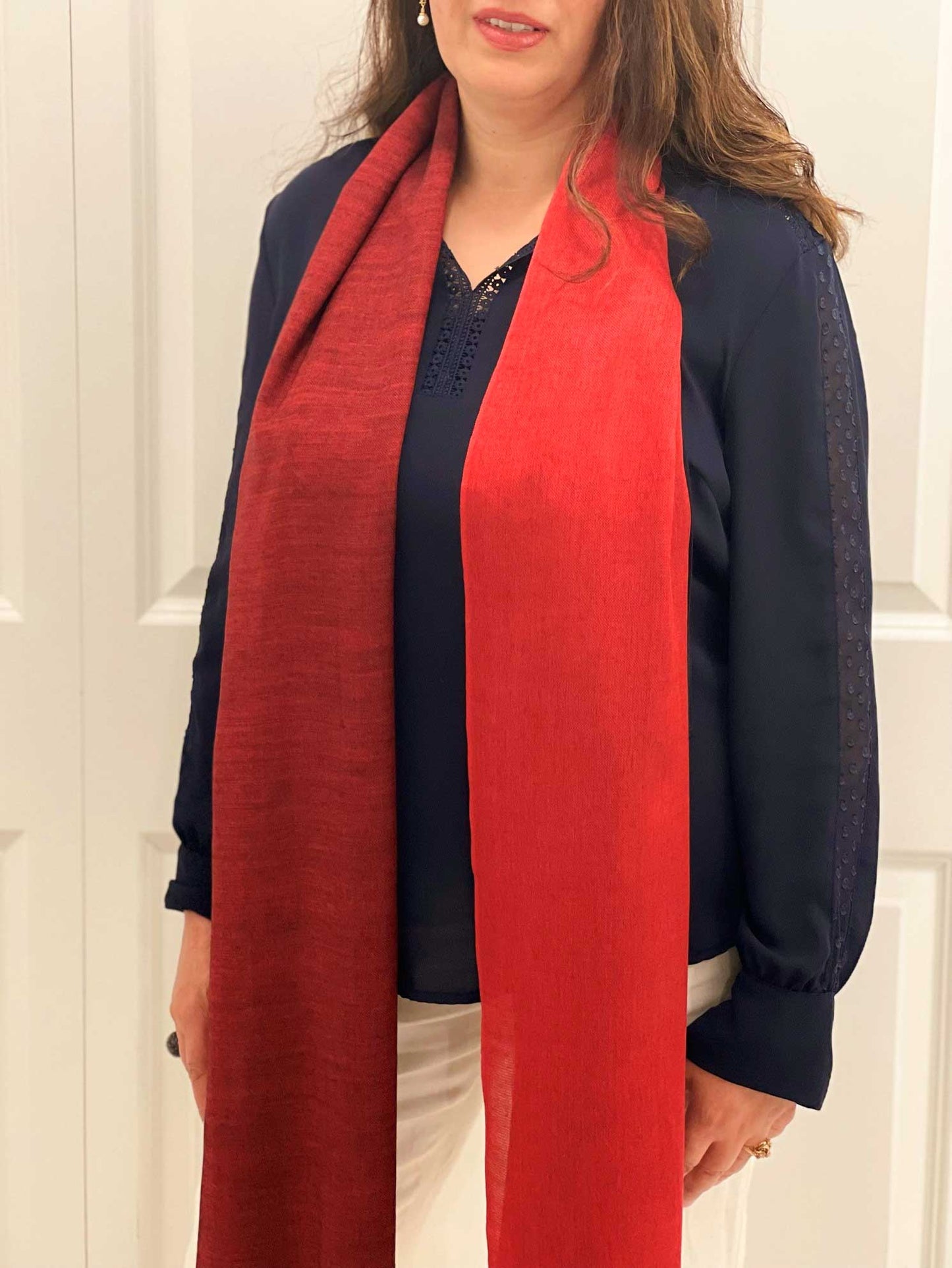 Red & Black Two Tone Wool And Silk Blend Scarf - Scarvesnthangs