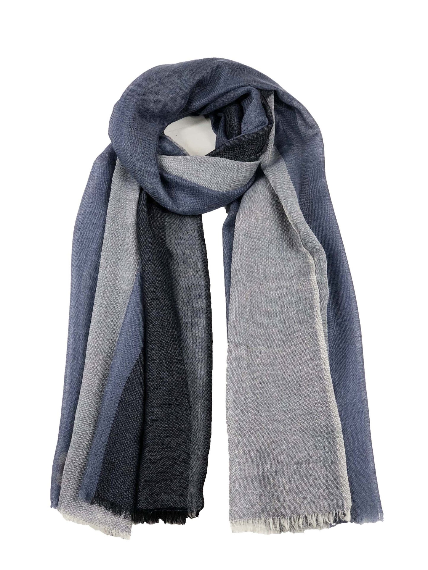 Lightweight Blue Wool Ombre Scarf-1