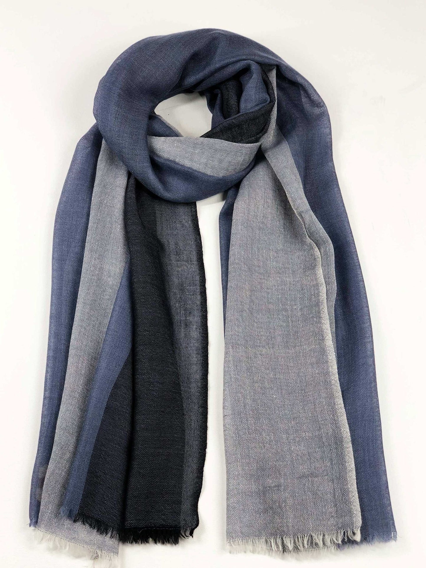 Lightweight Blue Wool Ombre Scarf-0