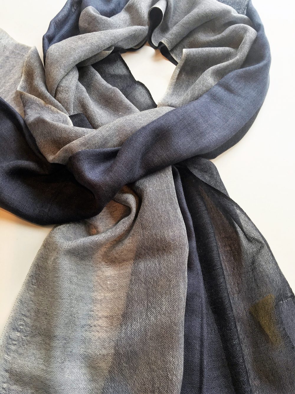 Lightweight Blue Wool Ombre Scarf-4