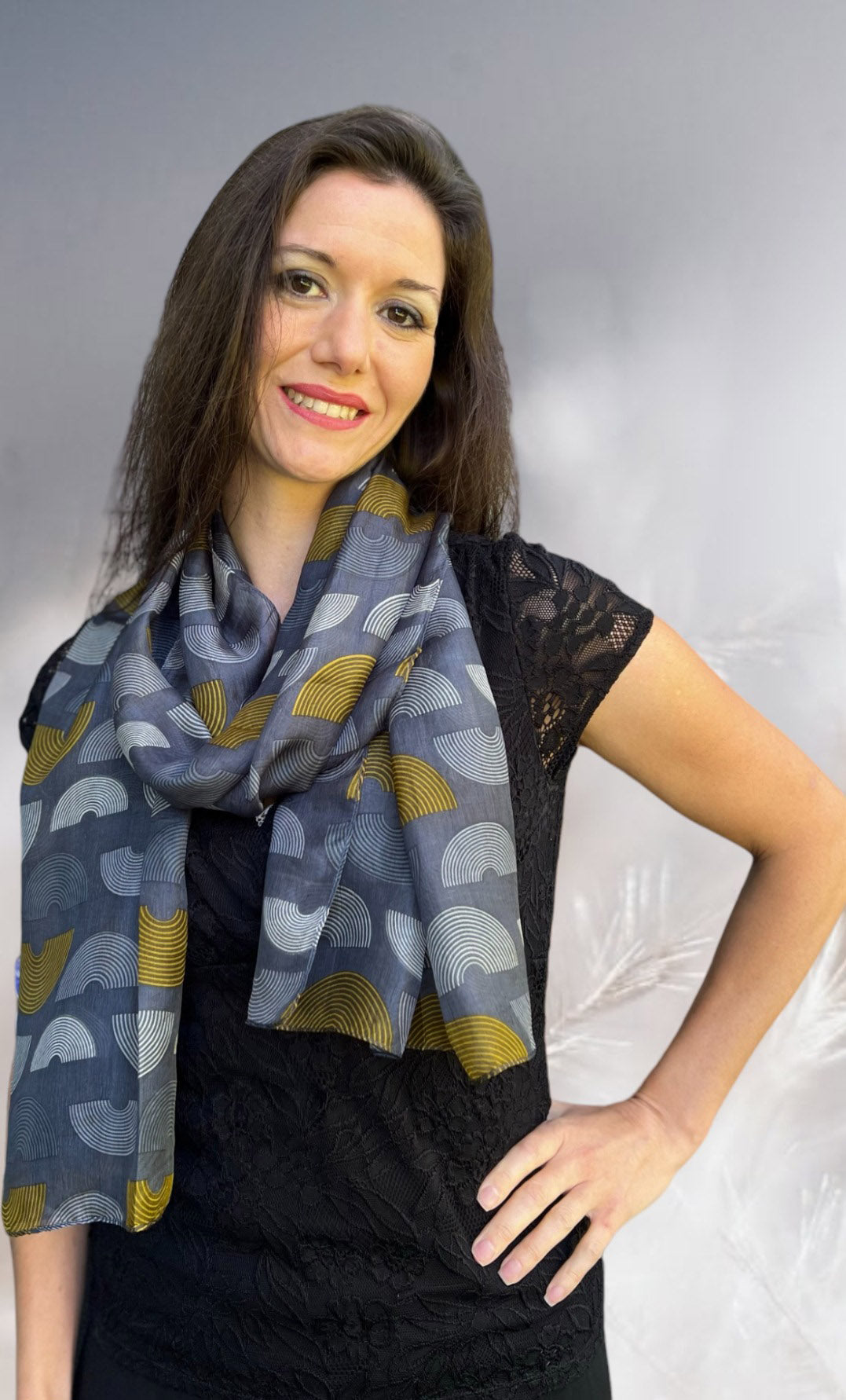 Gray and Gold Silk Scarf-2