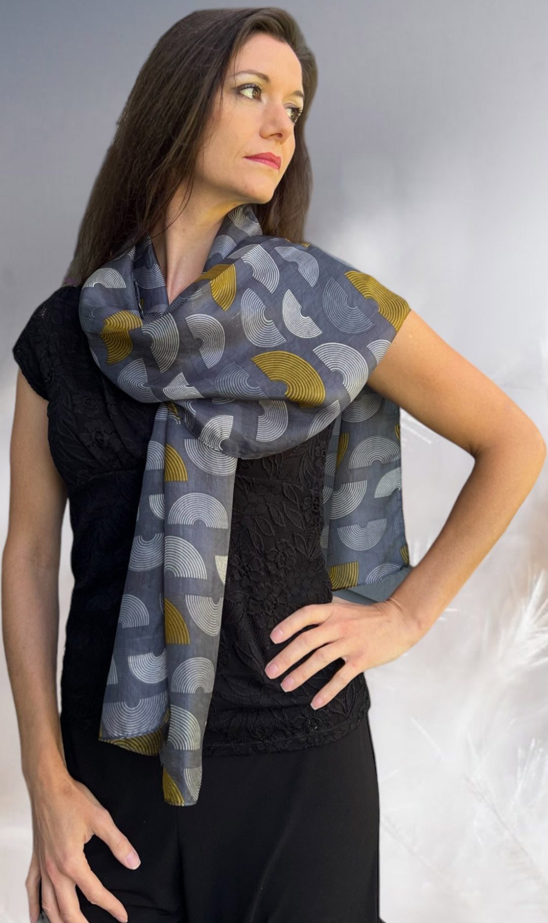 Gray and Gold Silk Scarf-1