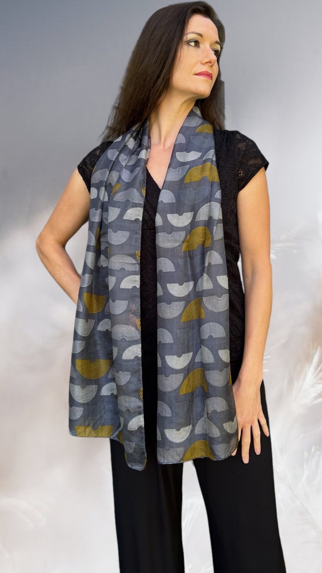 Gray and Gold Silk Scarf-0