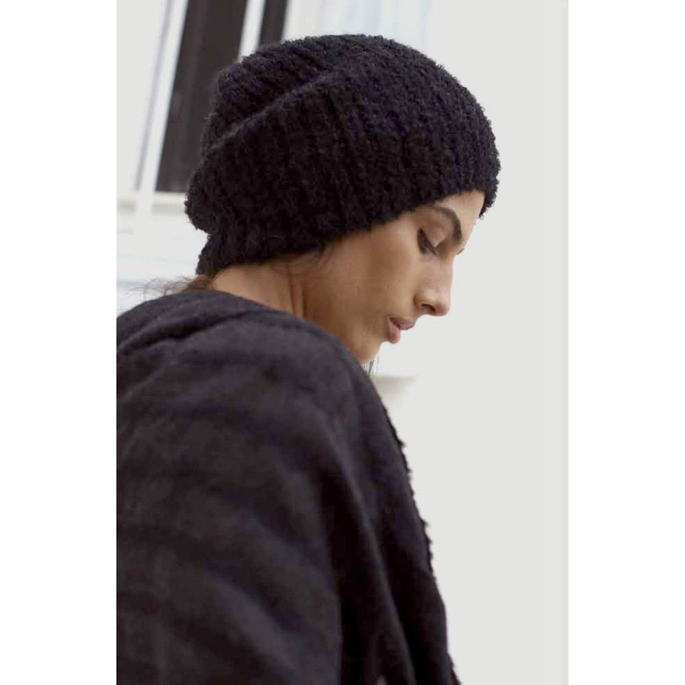 Black Loop Knit Alpaca Beanie-3