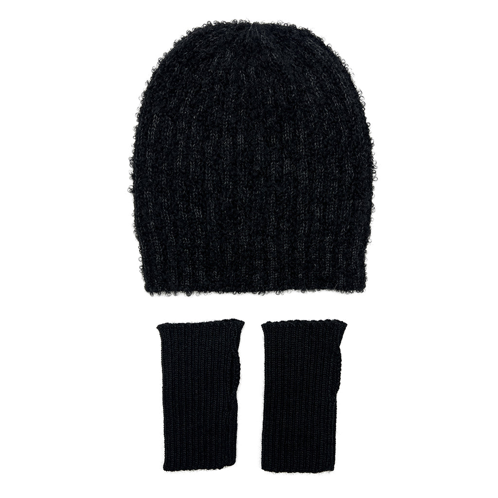 Black Loop Knit Alpaca Beanie-6