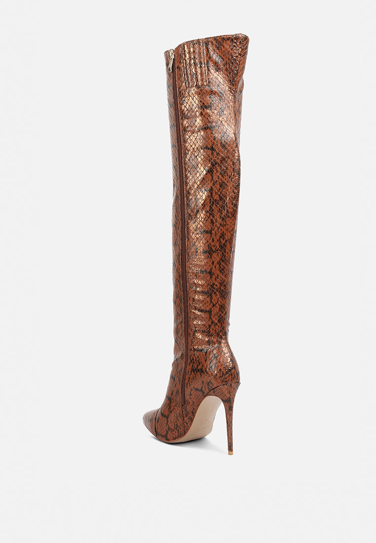 catalina snake print stiletto knee boots-7