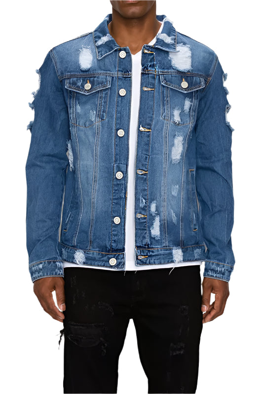 Men's Distressed Denim Jacket - Scarvesnthangs