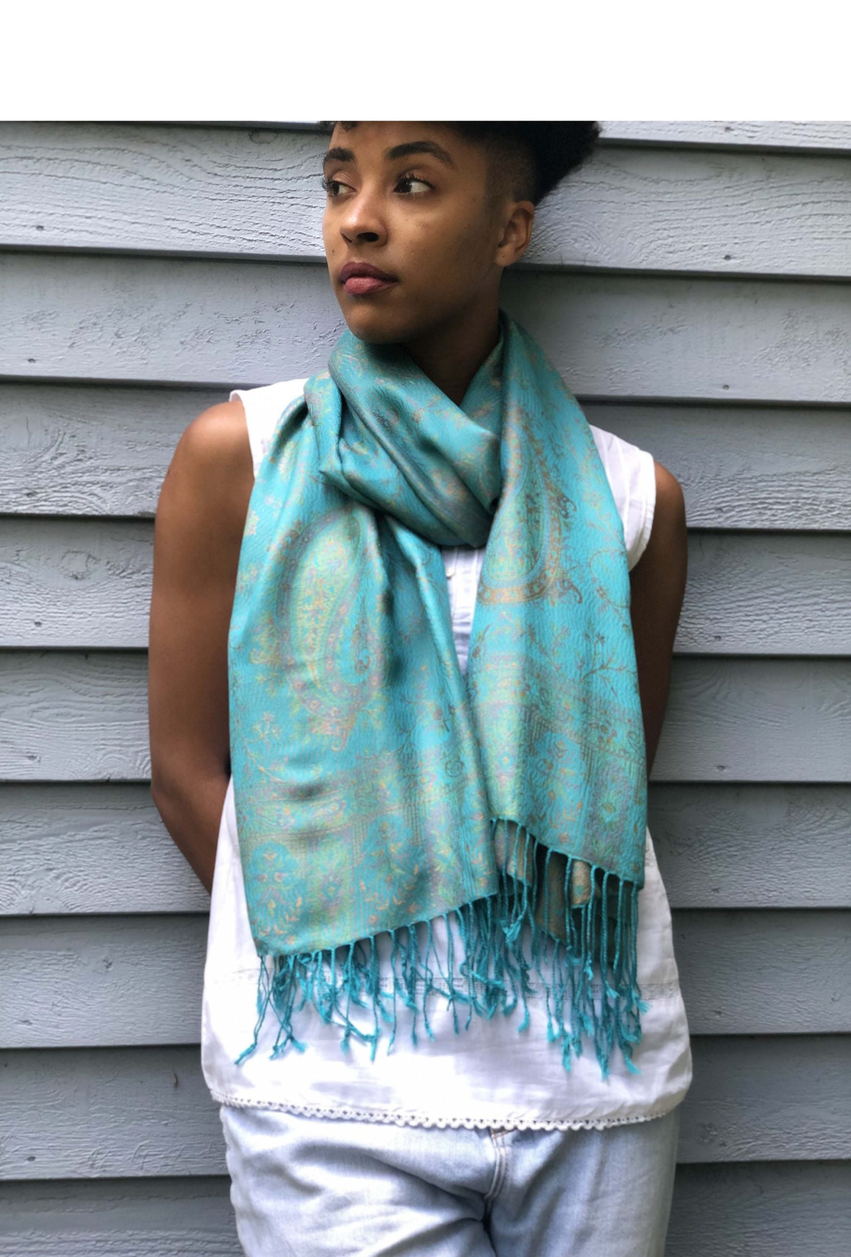 Turquoise jamawar pashmina scarf-1