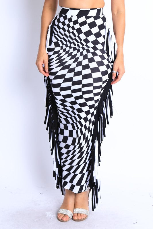 Checkered maxi skirt with fringe detail - Scarvesnthangs