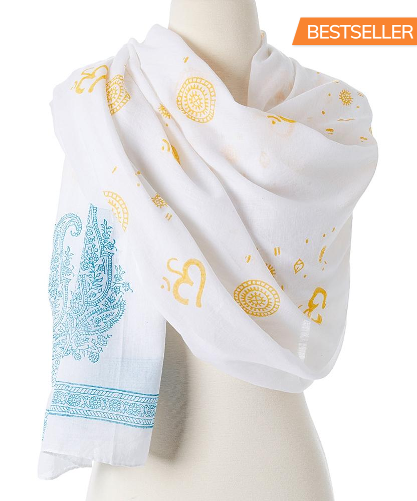 Om Shanti Meditation Yoga Prayer paisley design cotton shawl - Scarvesnthangs