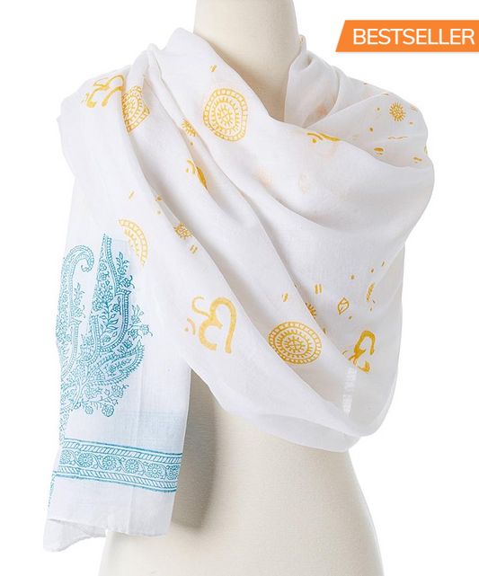 Om Shanti Meditation Yoga Prayer paisley design cotton shawl - Scarvesnthangs