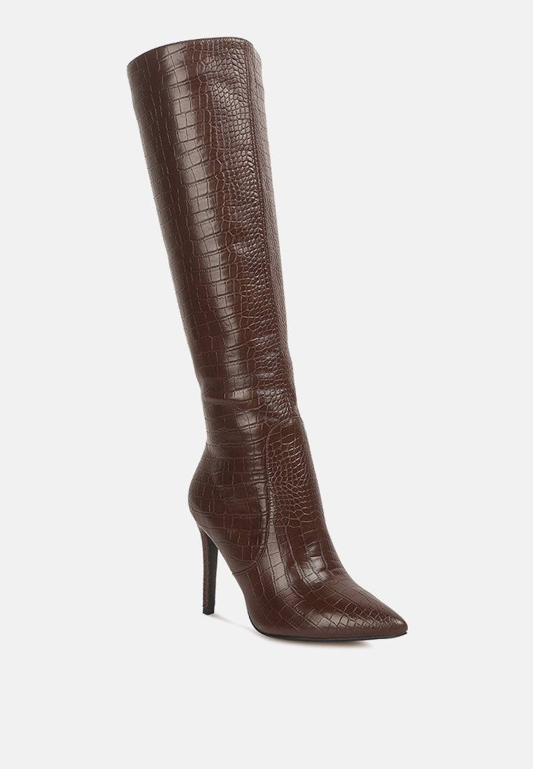 indulgent high heel croc calf boots-1