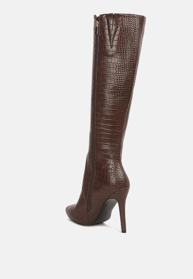 indulgent high heel croc calf boots-2